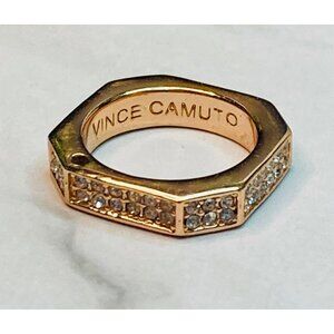 Vince Camuto Crystal-Embellished Geometric Rose Gold-Tone Ring Size 8 -130